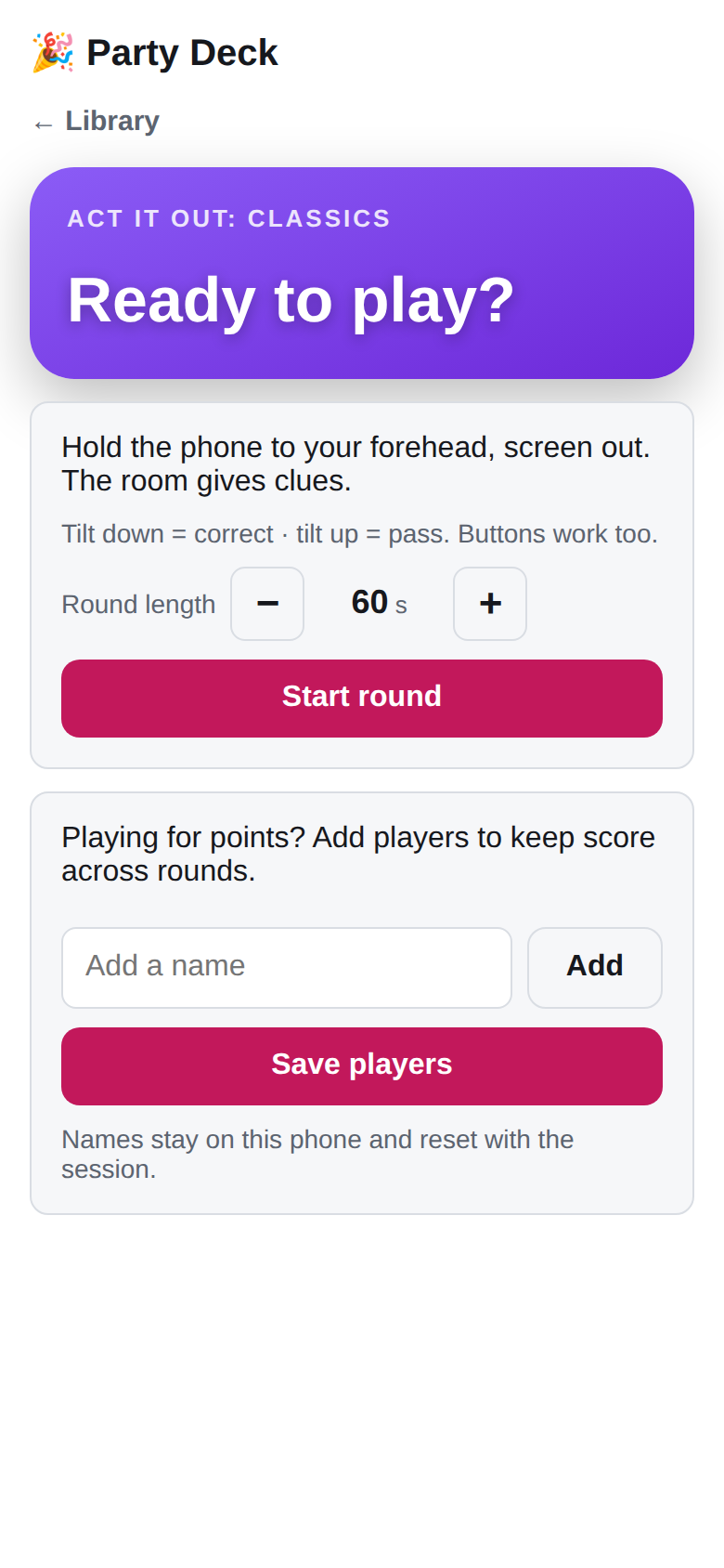 Phone to forehead — tilt to score.
